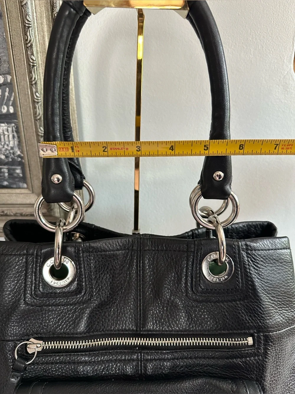 COACH Black Leather Shoulder Tote Bag with Front Pocket Dated 2010